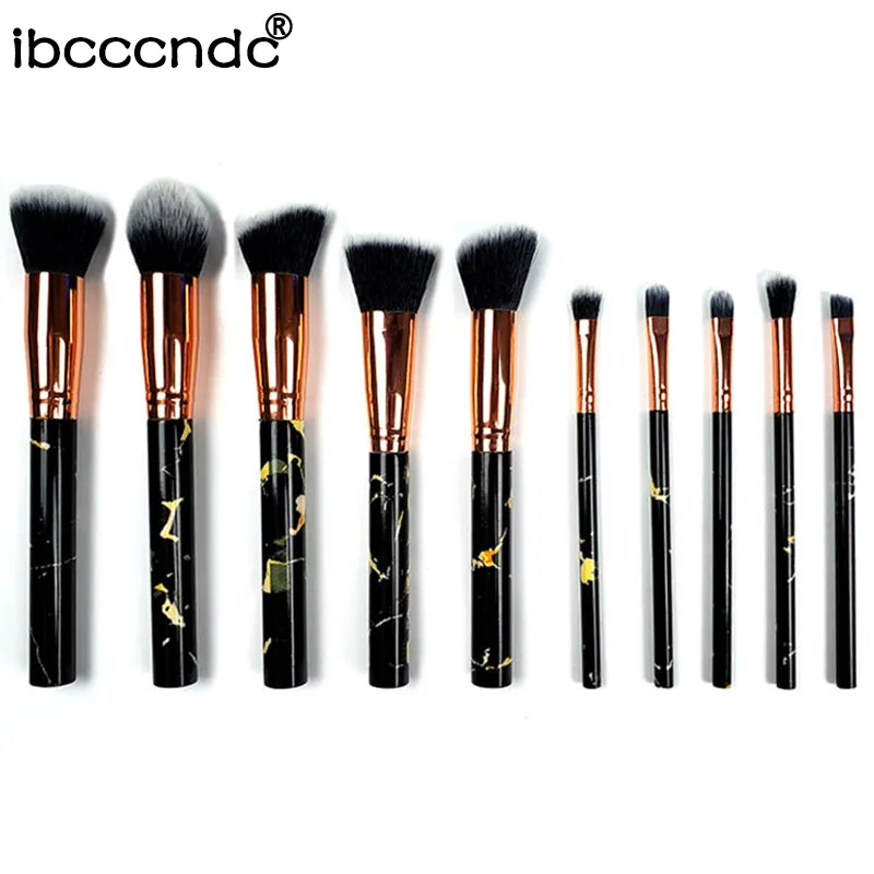 10 pcs/set Marble Patten Makeup Brush for Cosmetic Powder Foundation Eyeshadow Blush Lip Cosmetic Make up Brushes Set