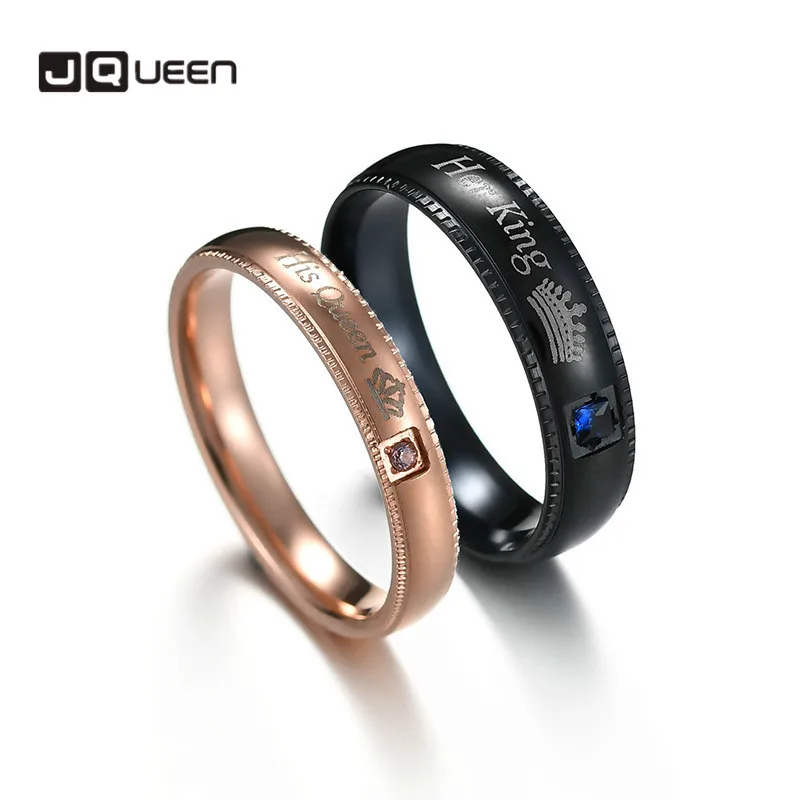 Best 2019 New arrival hot selling couple pair ring her king his queen Titanium steel inlay zircon men women wedding rings
