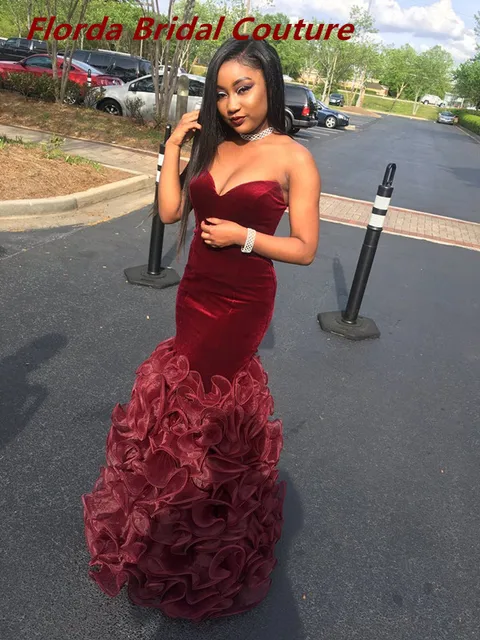 2017 Sexy Evening Dress Black Girl Prom Dress Mermaid Burgundy Wine Red ...