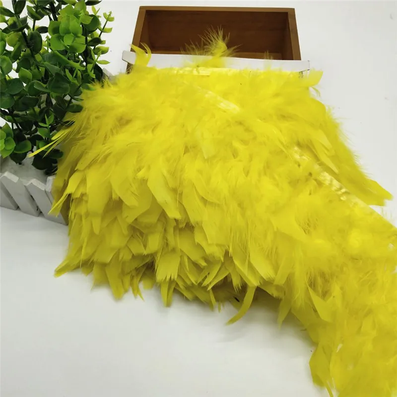 Новинка, 1 ярд, ткань для обрезки турецких перьев, боковая лента, сделай сам, для праздничного выступления, перья для рукоделия, отделка перьями, бахрома - Цвет: Цвет: желтый