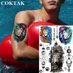 COKTAK акварель галактика лев тигр Временные татуировки для мужчин женщин лес волк тату боди-арт флэш поддельная рука нога татуировка стикер