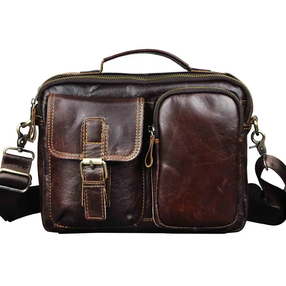 Качественная оригинальная кожаная мужская сумка-мессенджер на одно плечо из воловьей кожи, модная сумка через плечо 8 дюймов, сумка-тоут Mochila, сумка-портфель 036d - Цвет: red brown