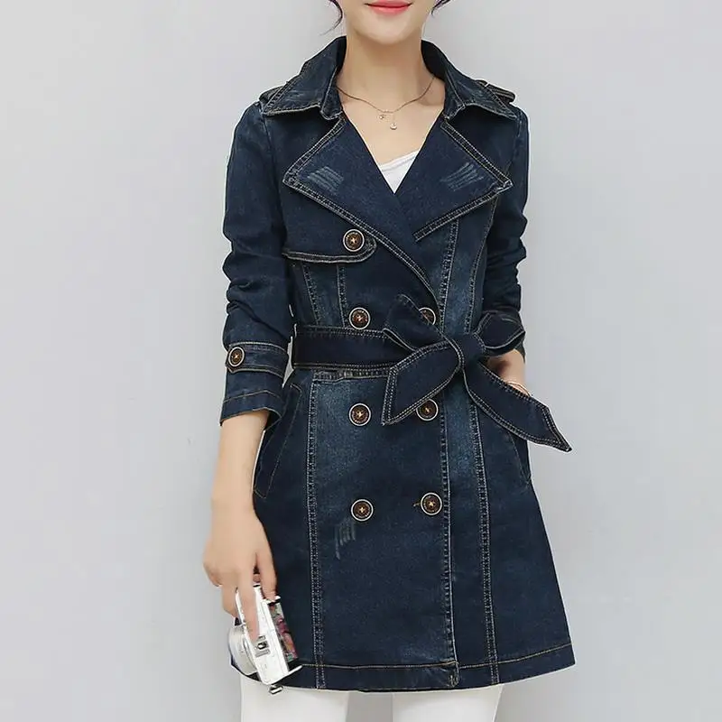 Женский джинсовый плащ ветровка с длинным рукавом 2020|trench coat|coat trench coatwomen denim coat |
