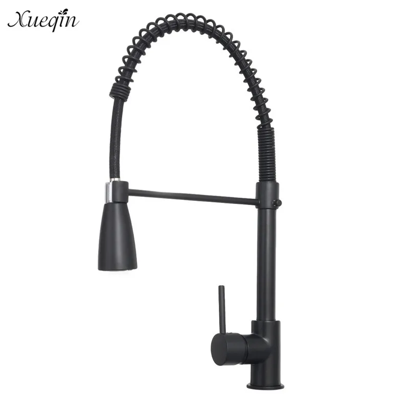 

Xueqin All Black Deck Mounted Pull Out Spring Kitchen ORB Water Tap Faucet Mixer Hot and Cold Water Tap