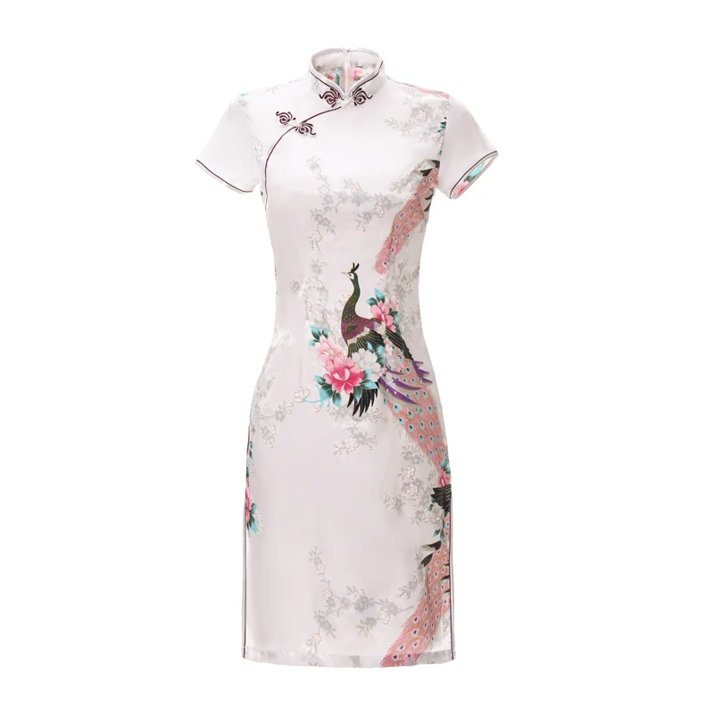 С цветочным принтом и Павлин женские Сатиновые туфли Qipao летняя футболка с