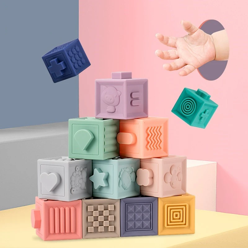 

6PCS Baby Teether Stereo splicing Molars Sound Toys Gifts Silicone Digital Building Blocks Newborn Care Teeth Baby Bath Toys