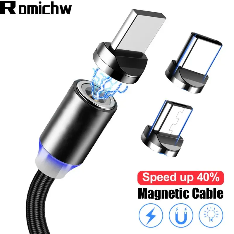 

Romichw 1M 2M Fast Magnetic Cable Micro USB Type C Charger Charging For iPhone XS X XR 8 7 Samsung S9 Magnet Android Phone Cable