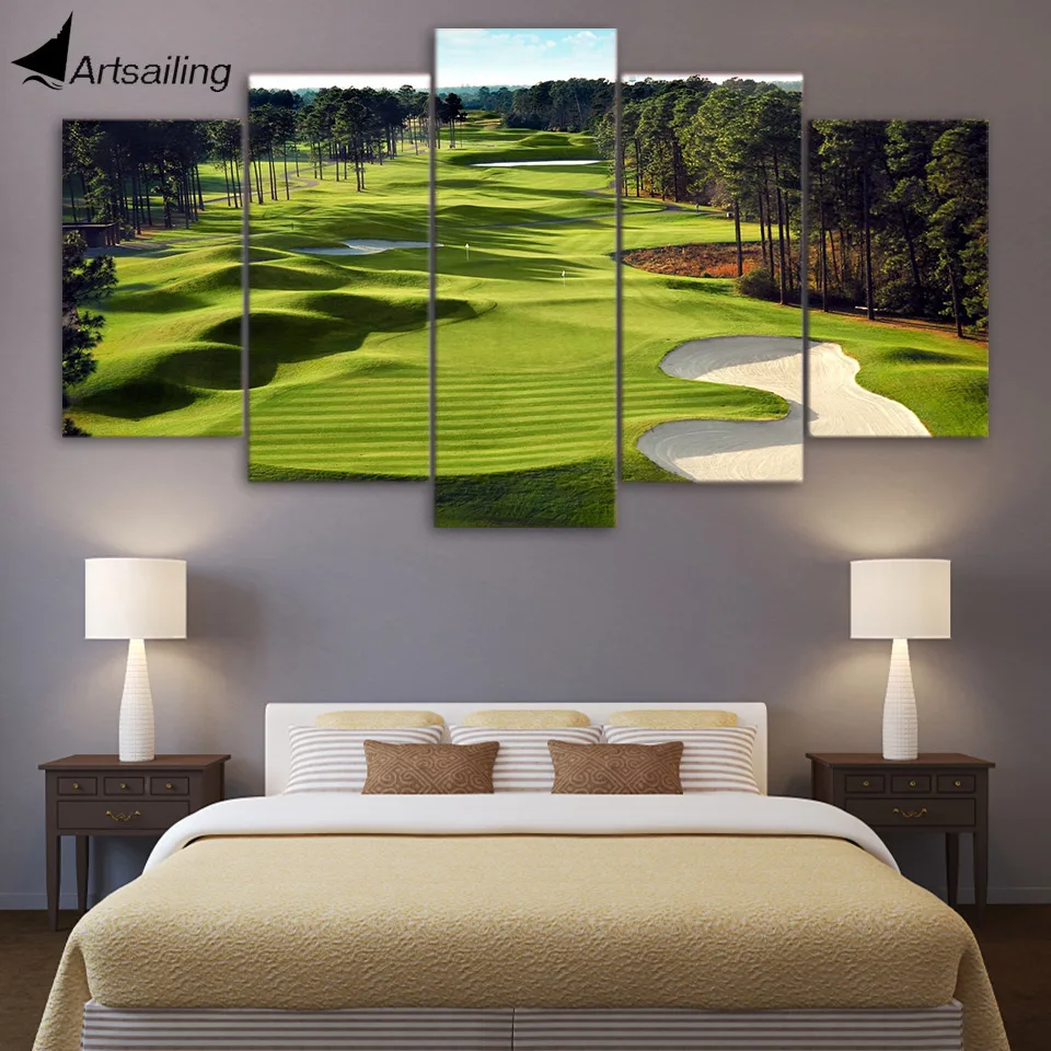 Canvas Print 5 Pieces Paintings Golf Course Wall Art Canvas Pictures For Living Room 5 pcs print posters modular pictures
