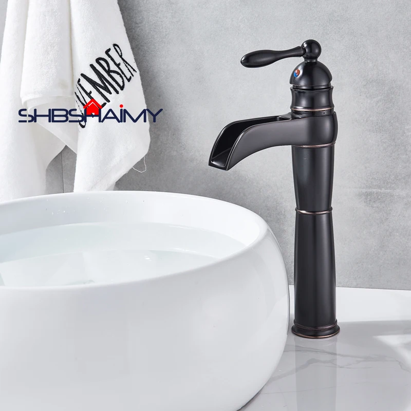

Oil Rubbed Bronze Single Handle Waterfall Bathroom Basin Faucet Deck Mounted Single Handle Mixer Tap
