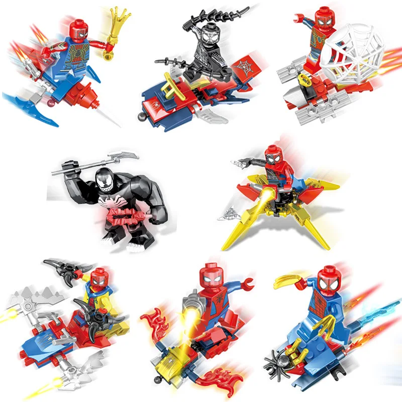 

8pcs/lot New Legoing Avenger Super Heroes 8 in 1 Spider-Man Building Blocks Bricks Baby Toys Educational Children Gift