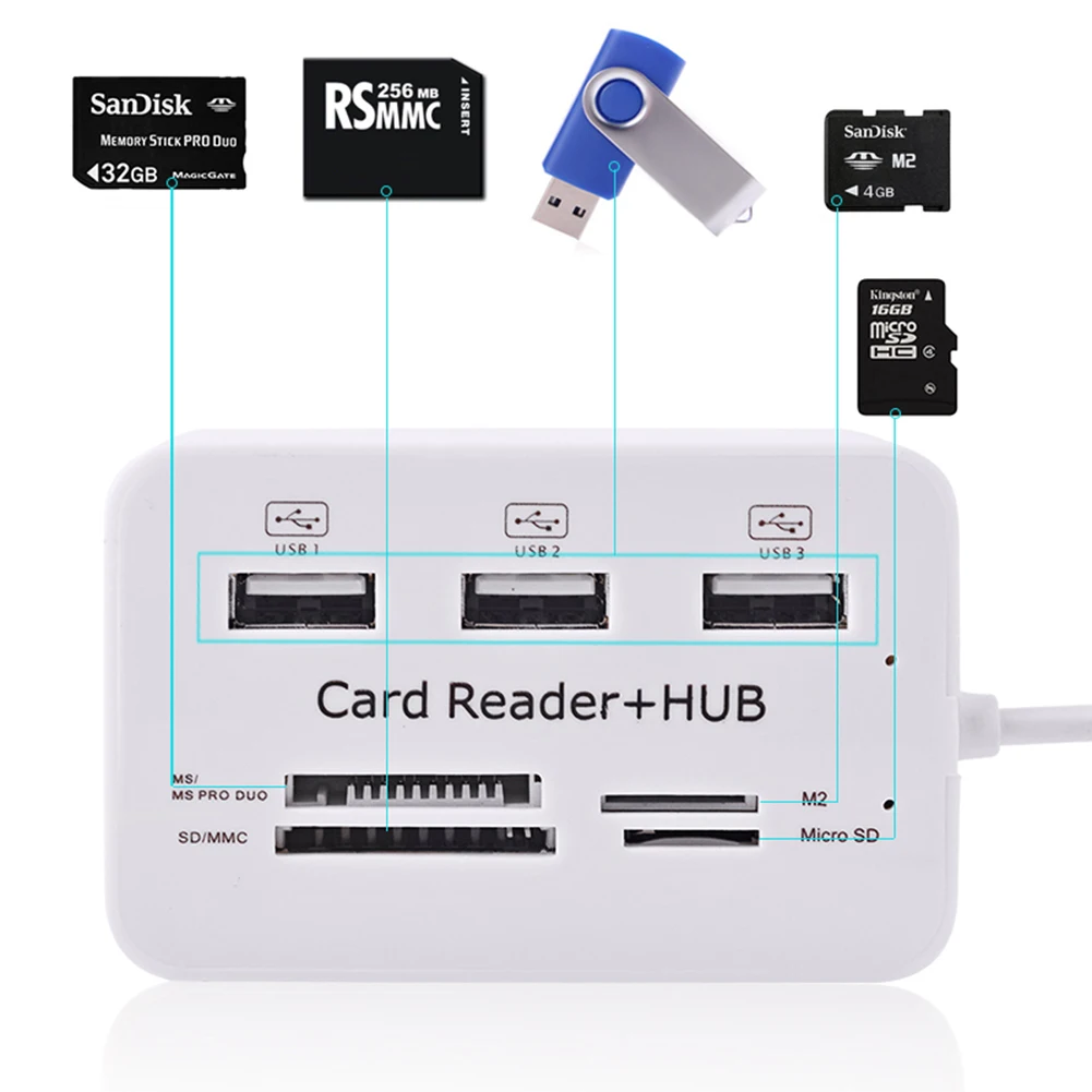 USB2.0 комбинированный микро Многофункциональный кард-ридер+ 3 usb порта Внешний Многофункциональный usb-хаб для Android телефон ПК ноутбук Настольный