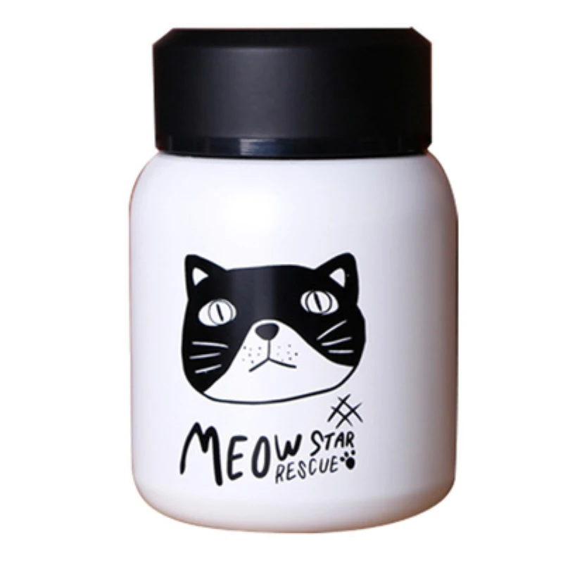 

Cute Cartoon Cat Head Portrait Small Vacuum Flask Thermos Bottle With Lid Stainless Steel Portable Tour Thermocup Children Gift