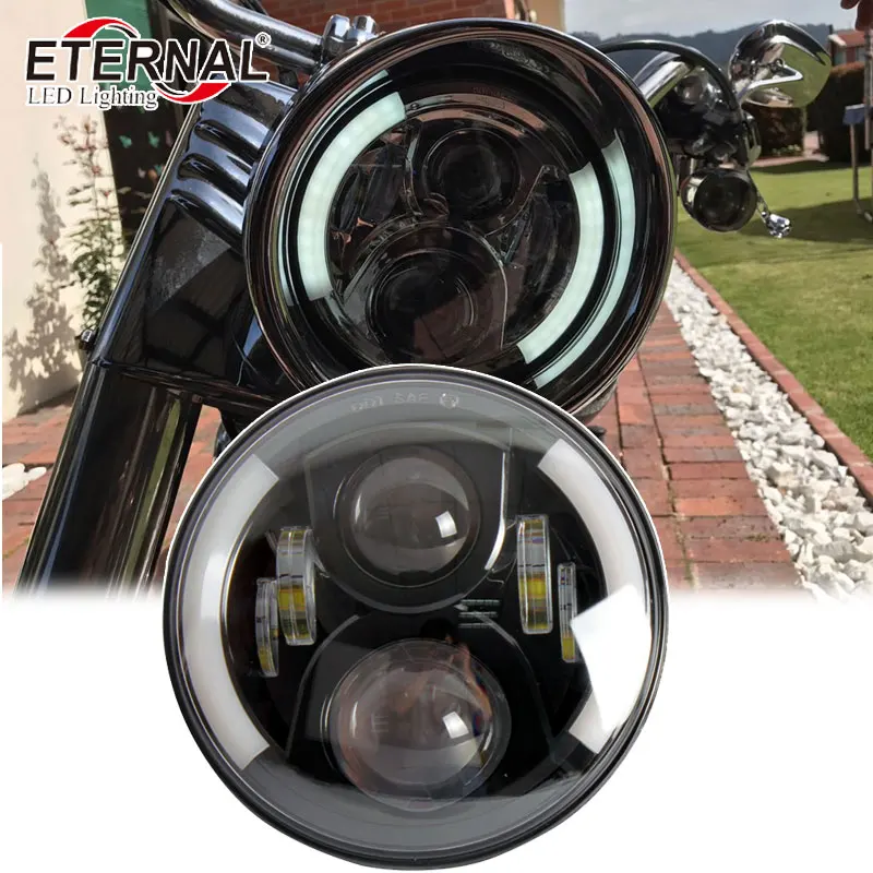 60 Вт 7 дюймов круглый светодиодный фонарь с ангельскими глазами DRL halo Кольцо для внедорожников 4x4 Harley Dyna Hummer Suzuki Yamaha мотоциклы - Цвет: Черный