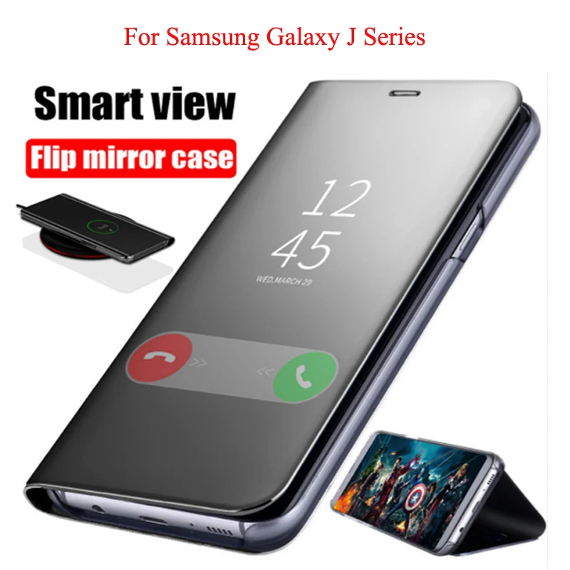 10 шт. умный зеркальный флип чехол для Samsung Galaxy J4 J6 J8 2018 PLUS прозрачный подставка J3 J5