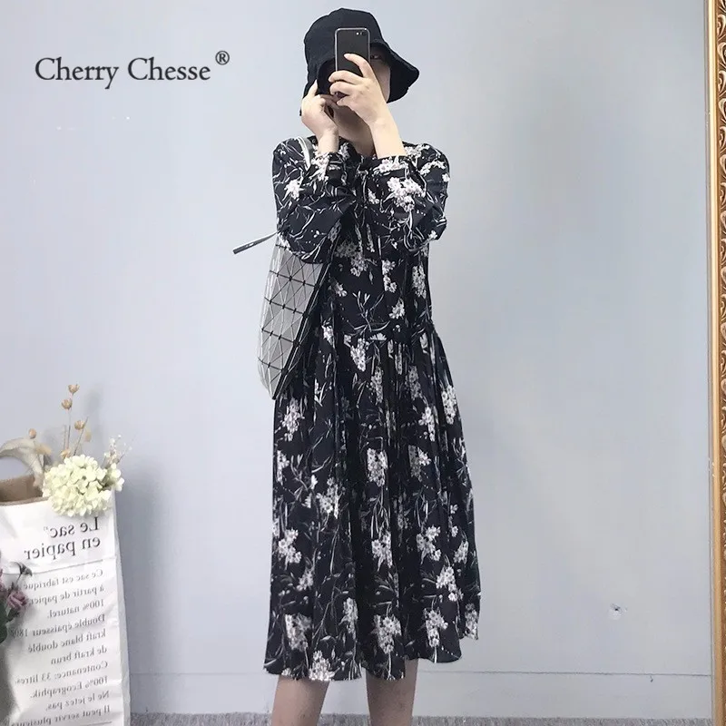 Cherry Chesse Harajuku женское платье с длинными рукавами и цветочным принтом империи Для