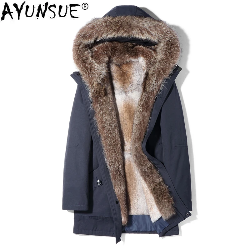 

AYUNSUE Fur Parka Winter Jacket Men Real Raccoon Fur Collar Rabbit Fur Coat Hooded Parkas Manteau Homme Hiver T-29-1787 KJ1540