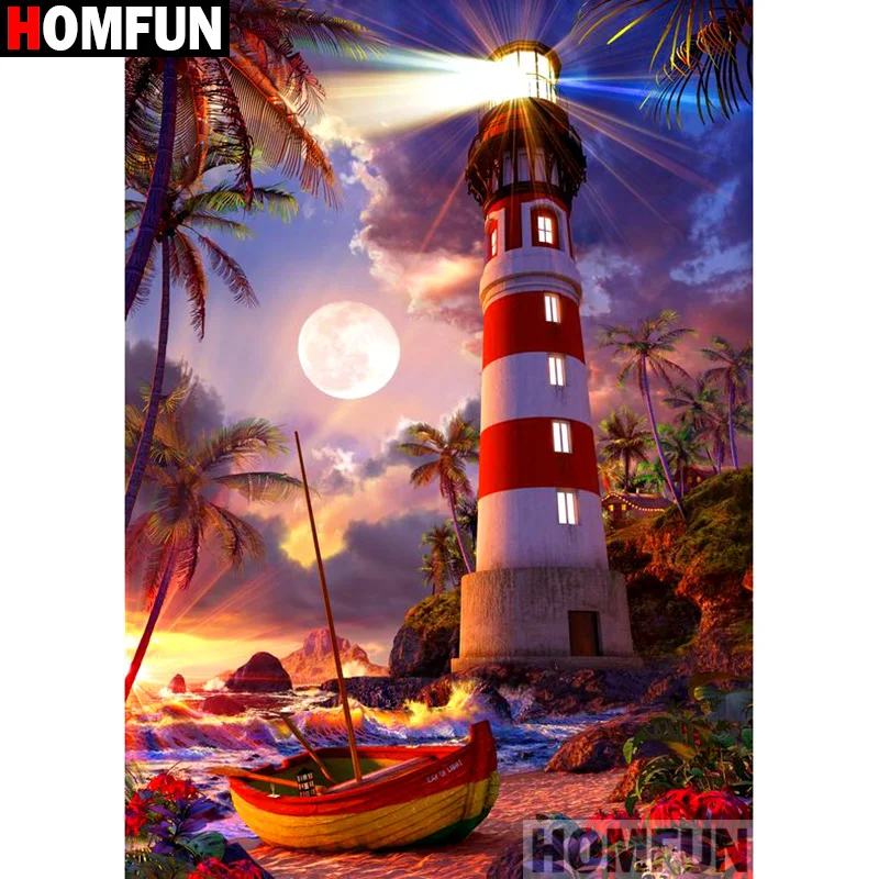 

HOMFUN Full Square/Round Drill 5D DIY Diamond Painting "Lighthouse landscape " Embroidery Cross Stitch 3D Home Decor Gift A12691
