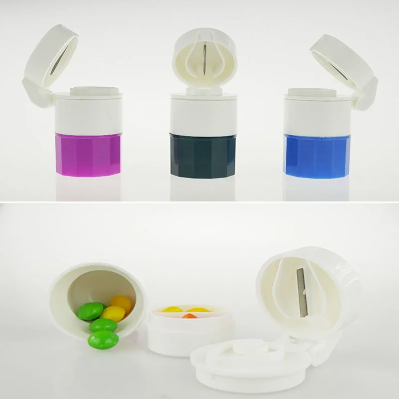 1pc 4 Layer Pill Medicine Crusher Grinder Splitter Tablet Divider Cutter Box for Pill Storage