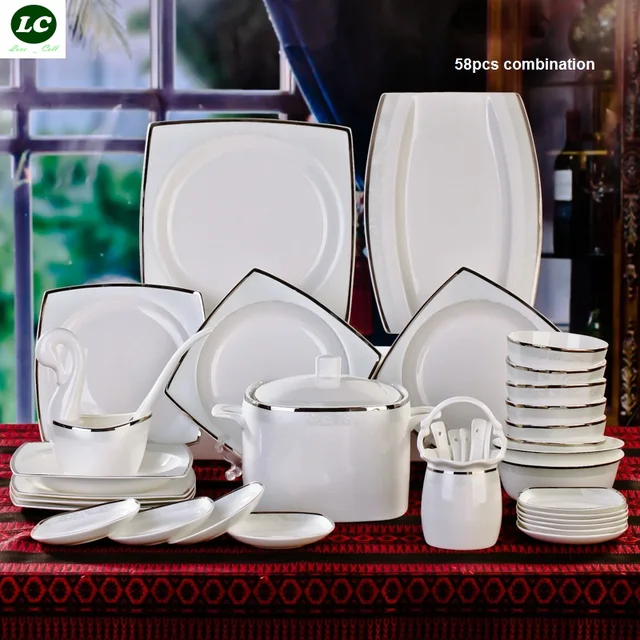 free shipping dinnerware set ceramic bone china 58pcs luxury silver ...