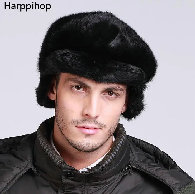 Harppihop, натуральный мех норки, меховая мужская шапка, теплая зимняя,, новинка