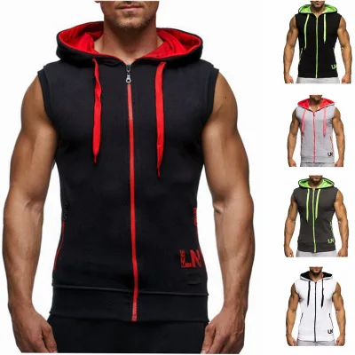 

Men Sleeveless Sweatshirt Hoodies Zipper Pocket Fashion Casual Clothing Joggers Sportswear Plus Size