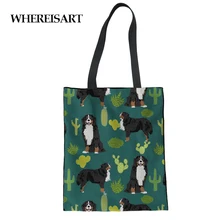 WHEREISART кактус bernesemount собака портативная складная сумка для покупок Холщовая Сумка на плечо для путешествий