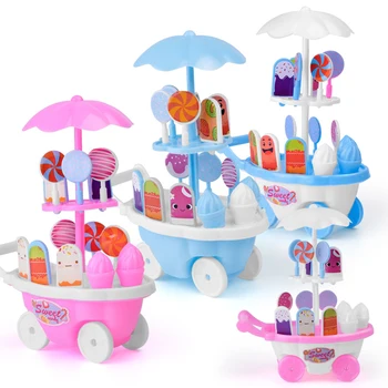

Hot sale Simulation Small Carts Girl Mini Candy Cart Ice Cream Shop Supermarket Children 's Toys Playing Home Baby Toys Random
