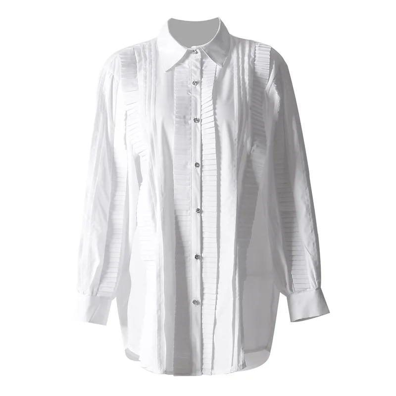 Blusas 2019 New   Long Casual Broadcloth Full Sleeve Appliques Solid Turn-down Collar Women Blouses & Shirt S-l