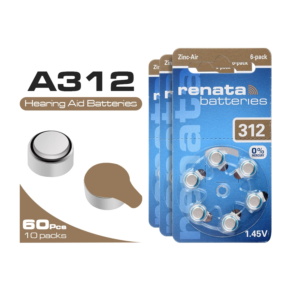 

High quality Cell battery 60Pcs ZA312 312A P312 Battery 1.45V For Hearing Aid Zinc Air Button Batteries