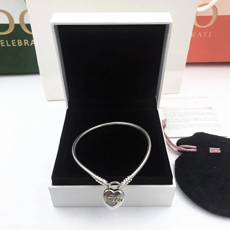 

2019 NEW Charm Carved Silver 925 chain Love Heart Bracelet pandoras bangle for women gifts,1pz