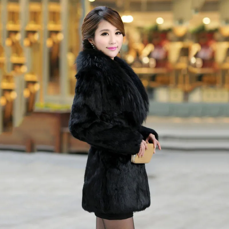 Женское пальто из искусственного меха черного, винно-красного цвета, S-4XL, большие размеры, свободные куртки с лисьим меховым воротником, осенне-зимняя Корейская офисная одежда для мам LD1085