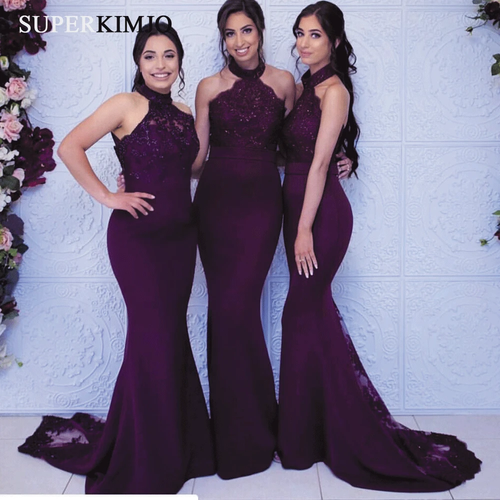 Superkimjo Deep Purple Bridesmaid Dresses Long Lace Applique