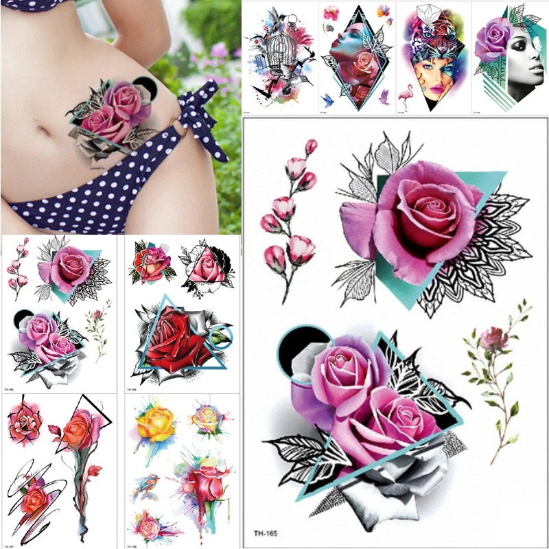 

beauty 1piece make up Fake temporary tattoos stickers rose flowers arm shoulder tattoo waterproof women big flash tattoo on body