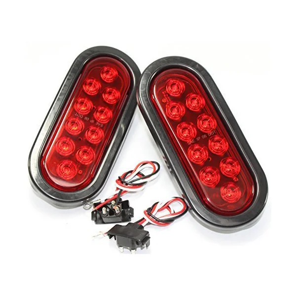 

2 Red 10 LED Sealed Stop Brake Turn Tail Light Oval Plug Kits Suitable for heavy truck trailer trailer truck