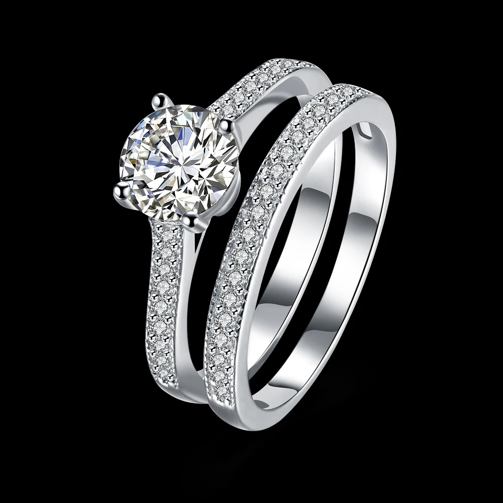 Fashion Solid 100% 925 Sterling Silver Wedding Bridal Set Luxury Jewelry Princess Cubic Zirconia Egagement Ring Set For Women 2