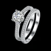 Fashion Solid 100% 925 Sterling Silver Wedding Bridal Set Luxury Jewelry Princess Cubic Zirconia Egagement Ring Set For Women 2