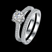 Fashion Solid 100% 925 Sterling Silver Wedding Bridal Set Luxury Jewelry Princess Cubic Zirconia Egagement Ring Set For Women 2