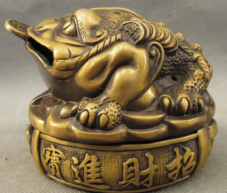 

JP S0608 Chinese Bronze ZhaoCai JinBao Hoptoad Toad Statue Box Incense Burner Censer
