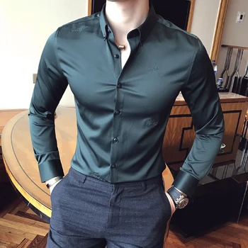 

Spring 2019 Newest Wrinkle-resistant 4-color Long Sleeve Shirt for Men's Slim Fit Casual Shirts Smooth Skin Business Shirt -5XL