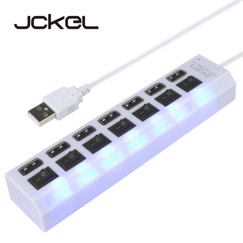 

JCKEl Multi 7 Ports USB 2.0 Hub Adapter High Speed with On/Off Switch Portable USB Splitter For PC Computer Laptop