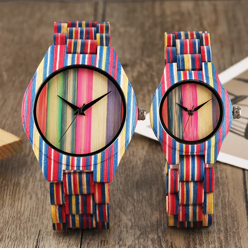 

High Quality Creative Couple Colorful Design Wood Watches Quartz Casual Fashion Wristwatches Best Gifts for Men Women reloj
