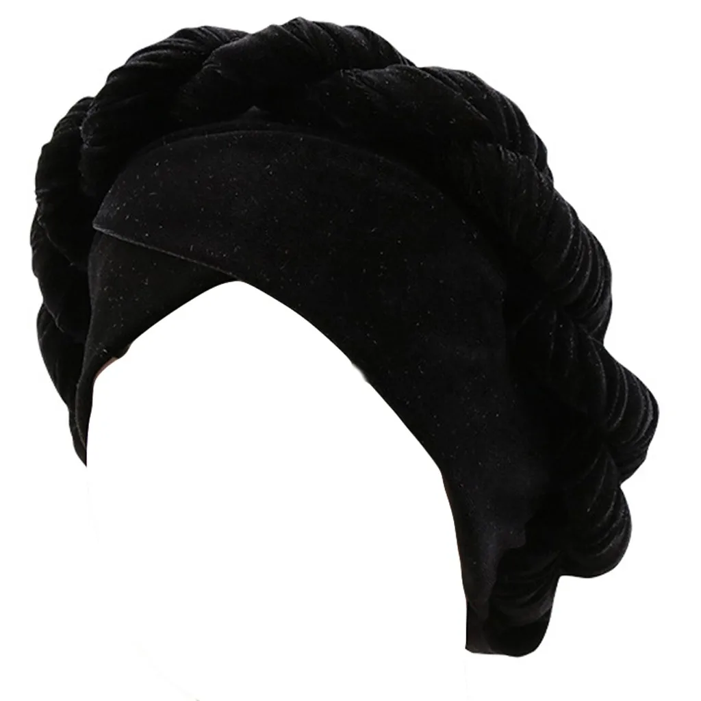 

2019 New Instyle splendid Women Braid Velvet Muslim Stretch Turban Hat Chemo Cap Head Scarf Wrap Cap Beau chapeau pour dames