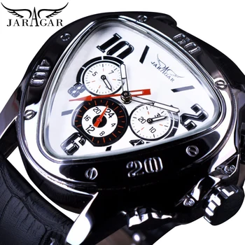 

Jaragar Creative Triangle White Men Automatic Watch 3 Dials Fashion Speed Racing Car Sport Watches Mechanical Wristwatch Relojes