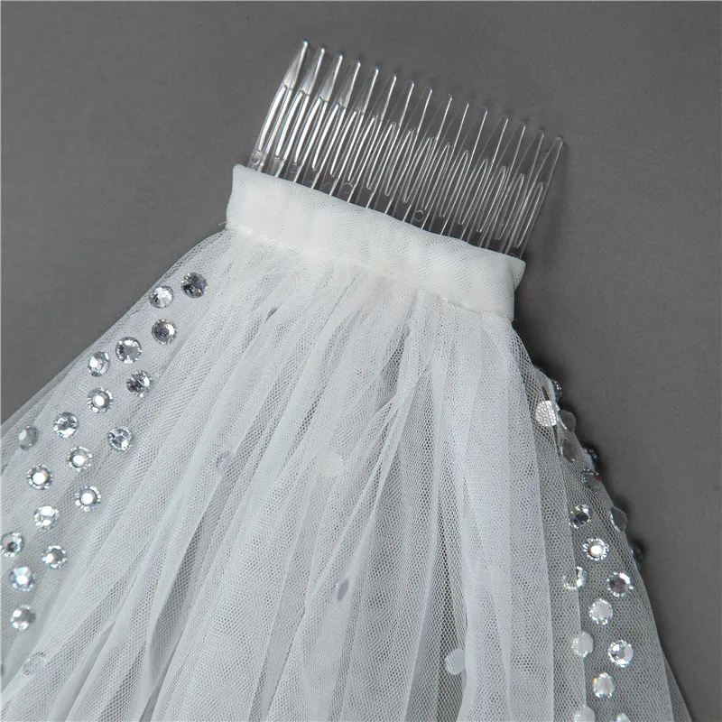 Однослойная Тюлевая свадебная вуаль с застежкой|veil with rhinestones|wedding veilwedding veil rhinestones