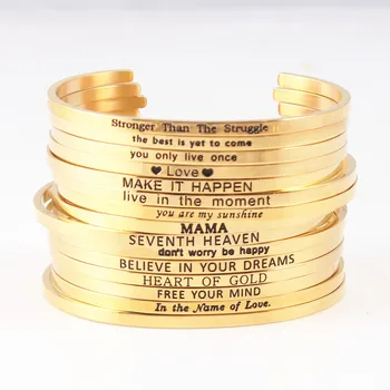 

New Gold Color 3.2mm Stainless Steel Bangle Engraved Positive Inspirational Quote Cuff Bracelet Mantra Bracelet Bangle 7PCS/lot