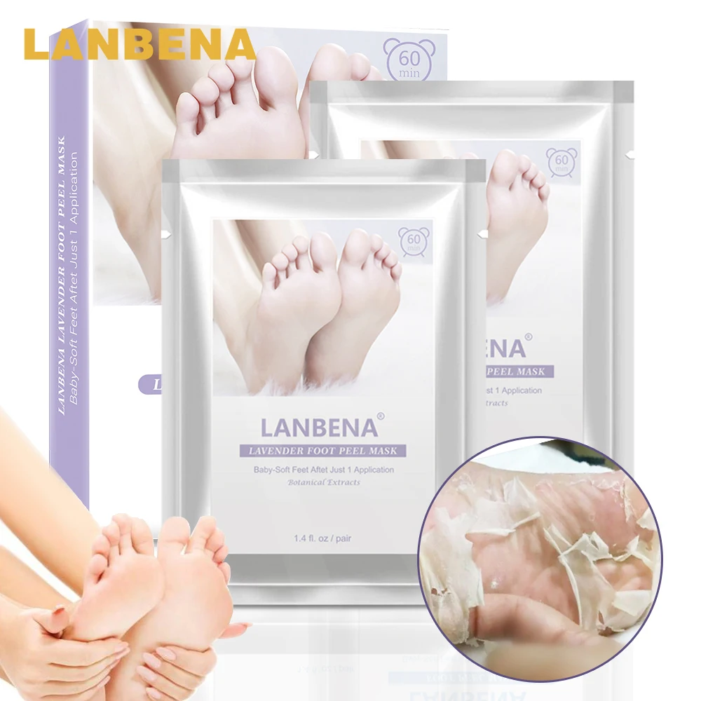 

2 PCS LANBENA Lavender Foot Peel Mask Only Need One Pair Remove Dead Skin Thoroughly in 2-7 Days Foot Mask Peeling Cuticles Heel