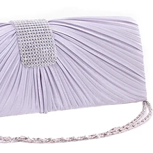 Wholesale5*NEW WOMEN SATIN DIAMANTE LADIES PLEATED WEDDING BRIDAL PROM HANDBAG CLUTCH BAG SILVER