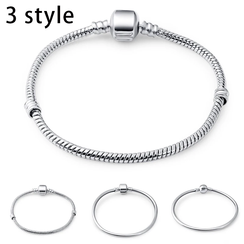 

BELAWANG 3 Style Silver Snake Chain Bracelet Fit European Bracelet & Bangle Chain Charm Beads 17CM-21CM Pulseras Jewelry