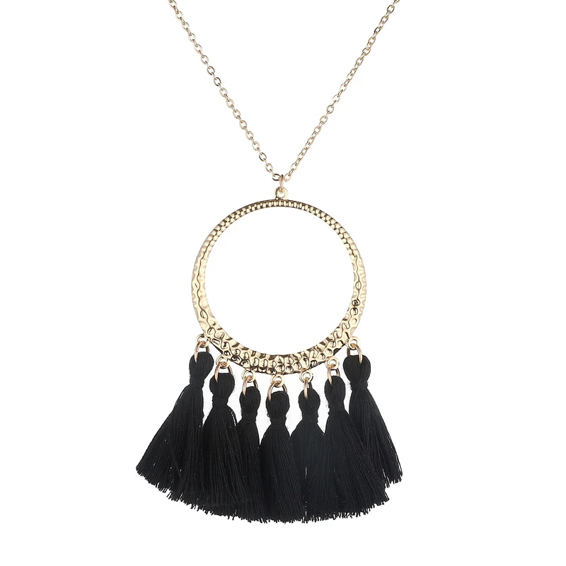 LOVBEAFAS, модные ювелирные изделия, длинное ожерелье с кисточкой, женское золотое круглое богемное винтажное ожерелье с бахромой - Окраска металла: Black