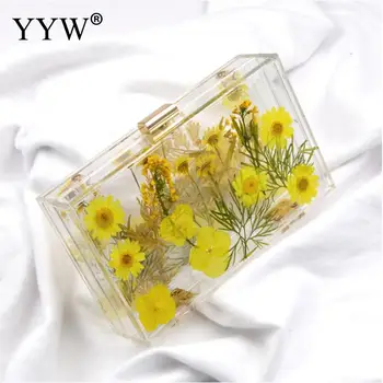 

Acrylic Hard-surface Female Flower Square Shoulder Bag Small Women Clutch Bag Clear for Party and Everyday Use